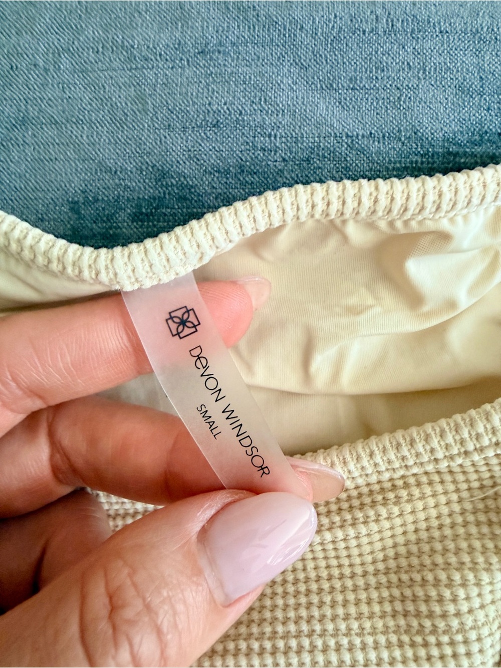 DEVON WINDSOR Cream Textured Rope-Trim Triangle Bikini - Picture 4 of 4